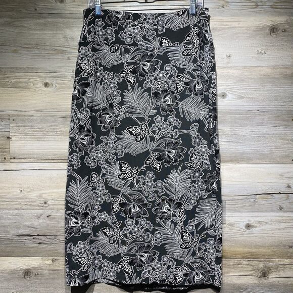 J Jill Wearever Midi Skirt Smooth Fit Black Gray Floral Size Small Stretchy - Picture 1 of 8